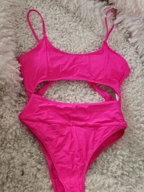 Hot Pink  One-Piece Swimsuit with Cutouts. Size Medium